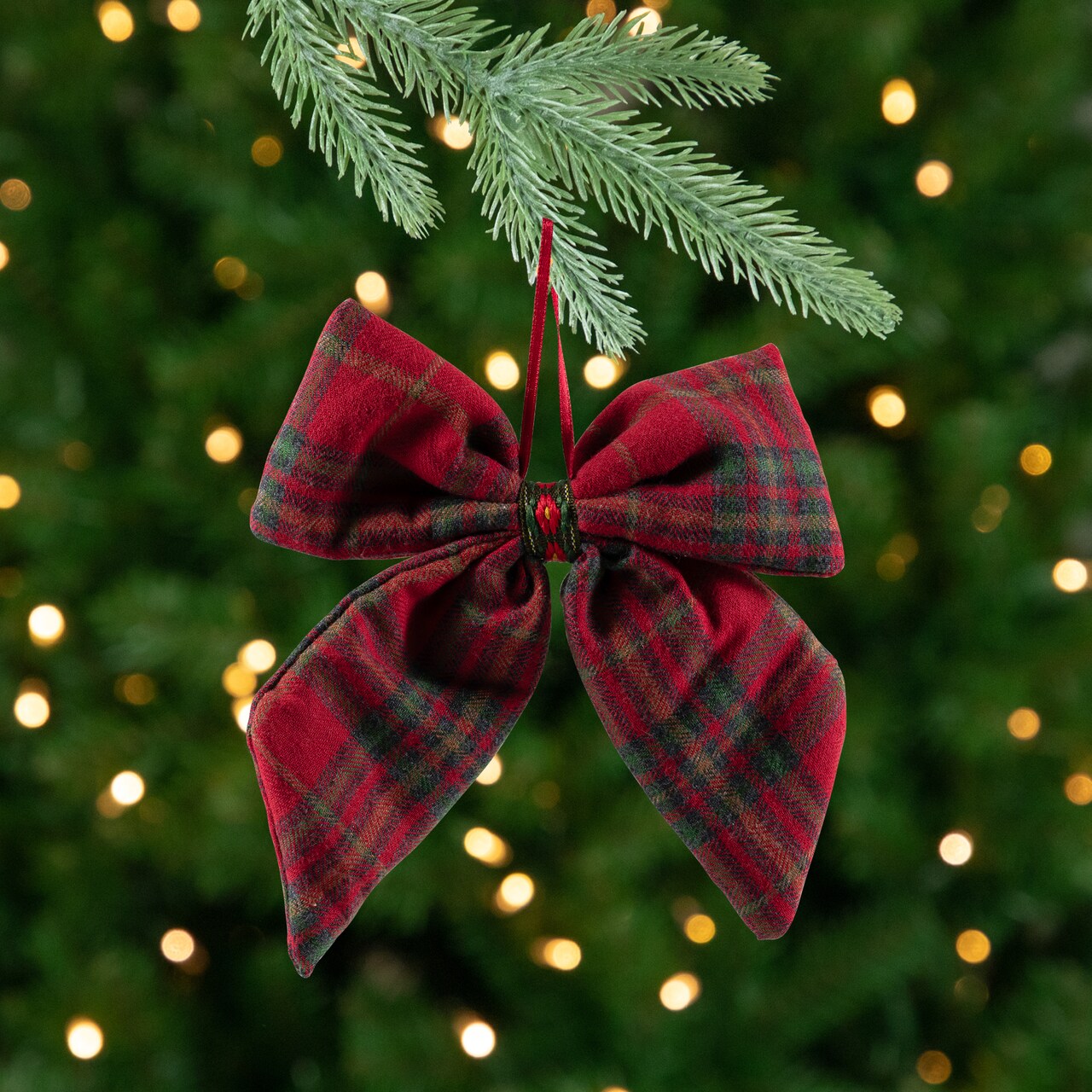 Northlight Plush Plaid Bow Christmas Ornaments - 7.5" - Set of 4